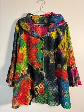 Y2K Sheer Mesh Ruffle Jacket Size 20 Psychedelic Artwear